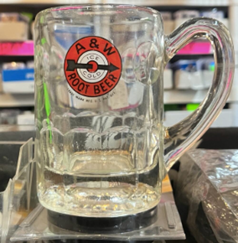 Vintage A&W Root Beer Heavy Glass Mug Bullseye Arrow Logo Restaurant Stein
